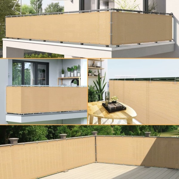 Balkon Privatskærm 90 x 600 cm Privacy Cover 180g/m² HDPE stof UV-beskyttelse Vindskærm til haveterrasse udendørs med kabelbindere og