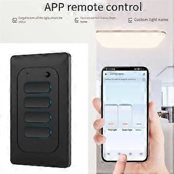WIFI Smart Life Vegglysbryter Trykknapp Interruptor Vegglysbryter 4 Gang 120V