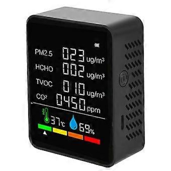 6 I 1 Co2 Mätare Luftkvalitetsdetektor Co2 Testare Koldioxid Pm2.5 Tvoc Hcho Värde Temperatur H