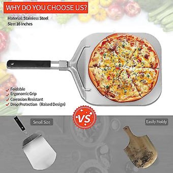 Sammenklappelig pizzaspade til Pizza St, pizzaspade til hjemmebrug til Ba Pizza og