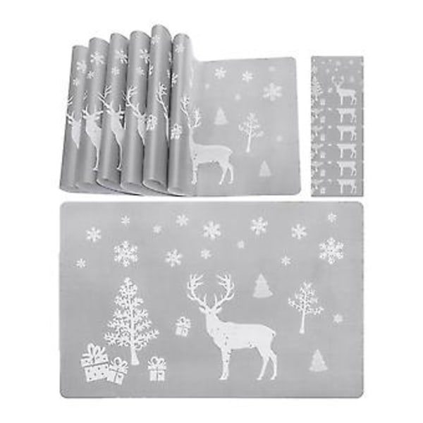 Joulupöytäliina Pestävä Pöytätabletti Set Of 6 Tabletti & 6 Kupinaluset, hirvi, Joulukuusi, Lumihiutale