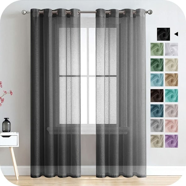 Set of 2 Gray Voile Curtains with 8 Eyelets 140x210cm Outdoor Curtain Curtains for Small Windows