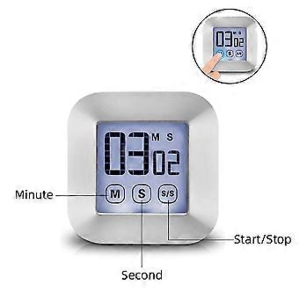 Touchscreen Digital Køkken Timer Magnetisk Stopur LCD Display Elektronisk Timer Æg Timer Med Stativ, Høj Alarmur, Koge Timer