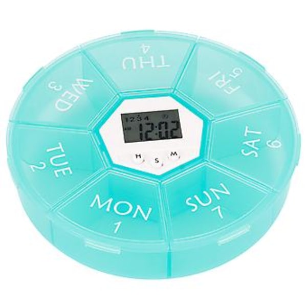 Bärbar Rund Form 7 Dagars Pillerask Medicinhållare Organizer Tablettpåminnare (Grön)