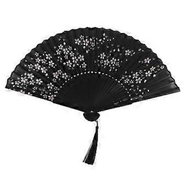 Viehättävä Elegantti Moderni Nainen Käsintehty Bambusilkki 8.27 tuumaa (21cm) Taitettava Tasku Laukku Käsituuletin, Läpinäkyvä Maalattu Tuuletin Silkkipusseilla/W