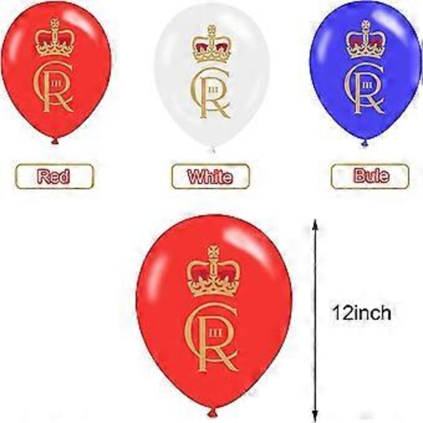 12 stk. Røde, Hvite og Blå Ballonger Sett, 2023 Kong Charles III Kroningskonfetti Ballonger Med Krone Trykt, Lateksballonger For Kongelig Temafest Dekor