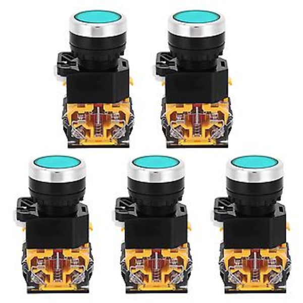 5st 22mm 37V-440V Tryckknapp Självlåsande Knapp utan Lampa (Grön)
