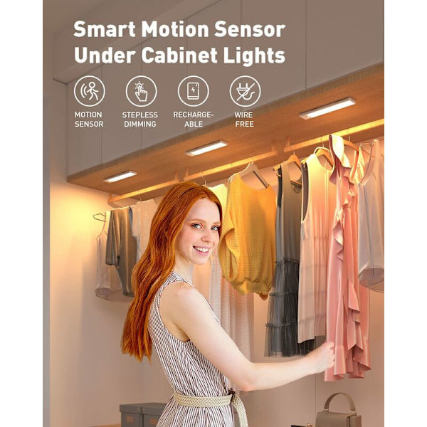 Skab Lampe - 31 LED Genopladelig LED Belysning til Indvendige Skabe, Trådløs, Magnetisk, Dæmpbar Led Lampe Bevægelsessensor, Led Lys til Garderobe Cl