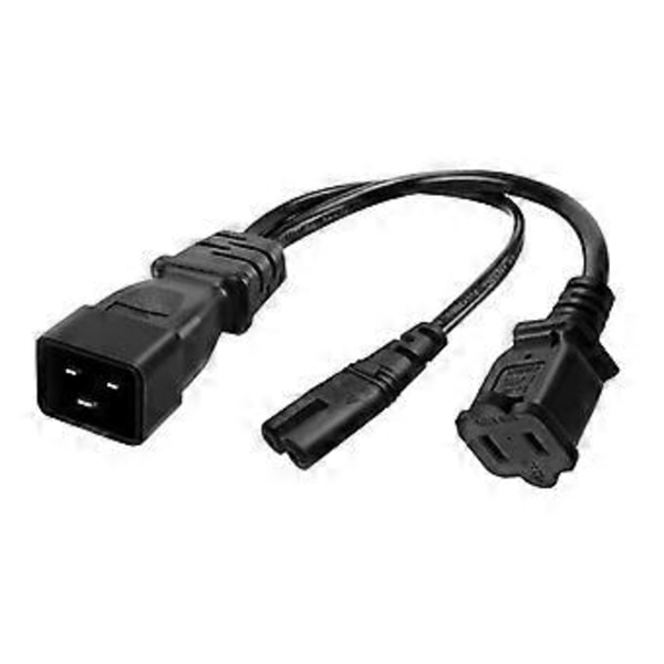IEC320-C20 Uros - IEC320-C7 +1-15R Naaras Virtalähde Muunninkaapeli Musta