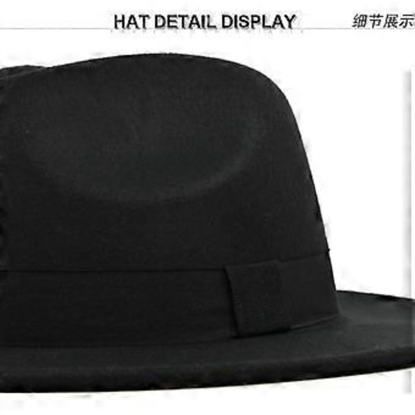 Ny uldhat jazzhat retro sort uld jazzhat flad skygge stor skygge hat