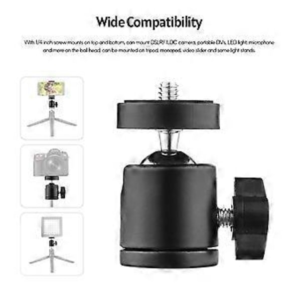 2st Mini Vridbart Kulhuvud Stativhuvud 360 Graders Roterande Monteringsbas Adapter med Universella 1/4 Tums Skruvfästen för DSLR ILDC Kamera DV Stativ Mono