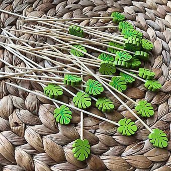 200 st Bambupinnar Et Tropiska Blad Tårta Fruktgaffel Dessert Salladssticka Grillspett För
