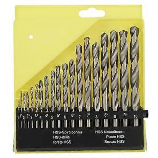 19 st HSS Höghastighetsstål Rakt Skaft Spiralborr Set Kit med Fodral 1-10mm