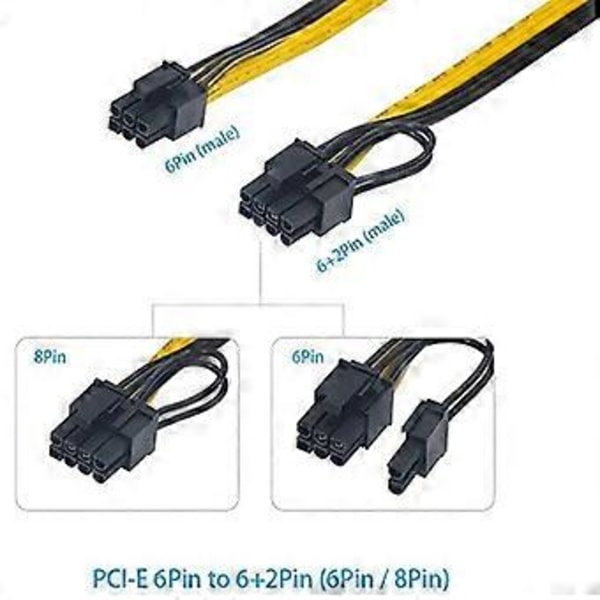 12 kpl 6-nastainen PCI-E - 8-nastainen (6+2) PCI-E (uros-uros) GPU-virtajohto 50cm näytönohjaimille, louhintapalvelimen breakout