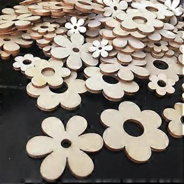 100 stk. Træblomster Ornamenter med Hul Håndlavede Træhåndværk Tilbehør til Scrapbog DIY Boligdekoration