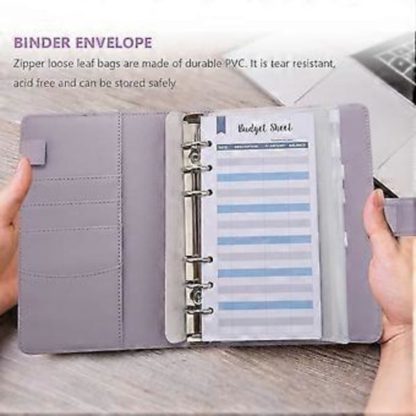 A6 PU Læder Budget Binder, med 8 A6 Binder Lommer, 12, 6 Ring Binder Budget Kuvert System, Med Etiket Klistermærker D