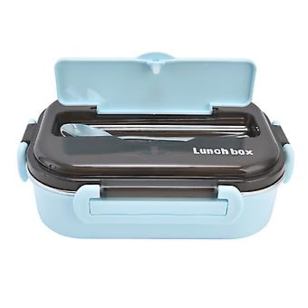 1L Bento Box 304 Rustfrit Stål Rum Inddeling Lækagesikker Bærbar Termisk Madkasse med Spisepinde Ske til Picnic Blå