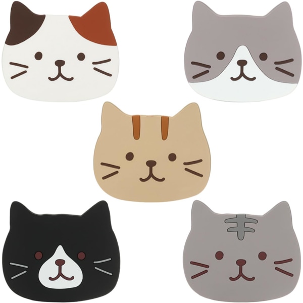 5-pack söta kattunderlägg Cartoon Cat Shape Silikon Underlägg