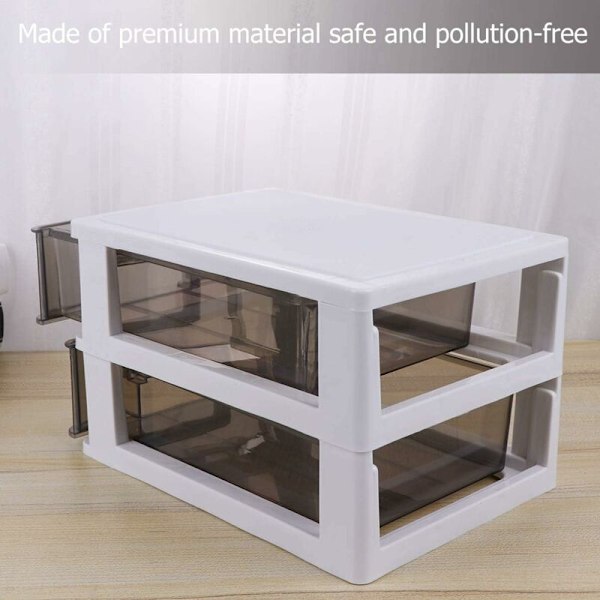 Skrivebords skuffe arrangør stabelbar plastik skuffe boks fil opbevaring skab skuffe opbevaringsboks hylde til kontor soveværelse 2 niveau (21,3 x 15 x 13 cm)
