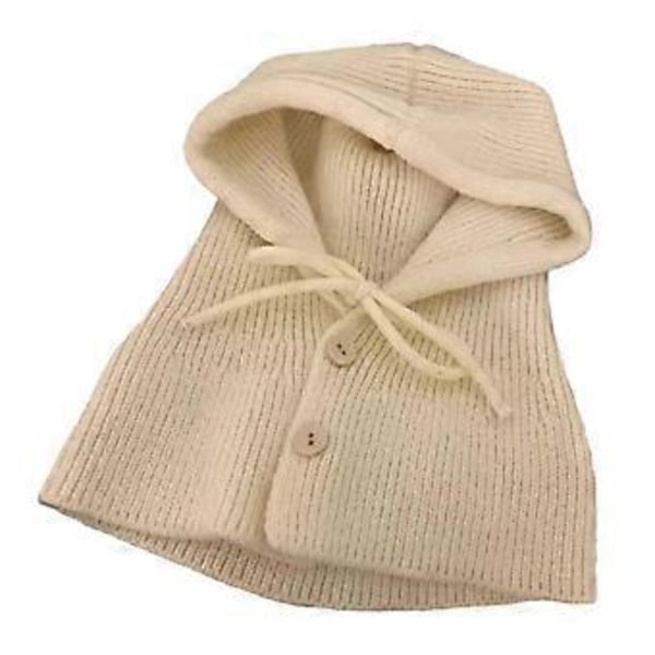 Vinterlue med hette og skjerf, strikket beanie for kvinner og jenter, varm, pustende og justerbar - Kremhvit