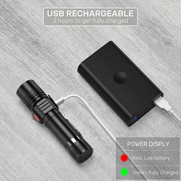 USB-laddningsbar ficklampa mini bärbar starkt ljus långskott zoom, 2 st