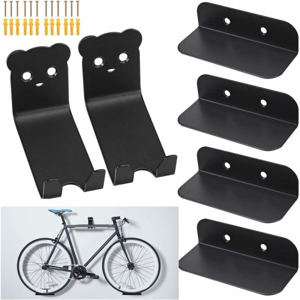 Sykkelveggmontert pedalkrok, 6 deler Sykkelveggfestebraketter for sykkel, veggmontert oppbevaring, dekkstativ, svart