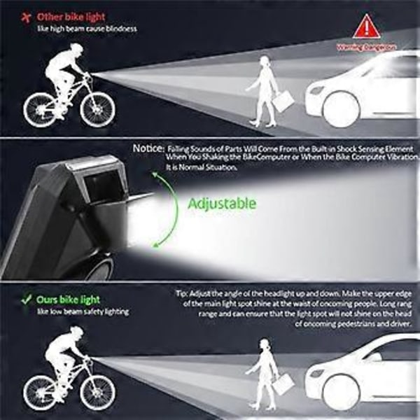 4 i 1 Cykellygte med LCD Display Speedometer og Horn USB Genopladelig Cykelcomputer til Udendørs Cykling-D