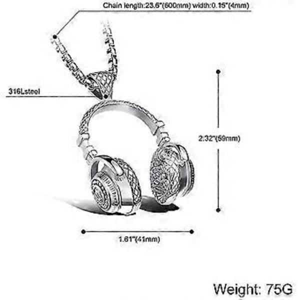 Hörlurar Halsband Musik Hänge Hiphop Modekedja Med 61cm Kedja