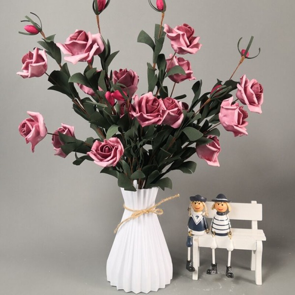 Plastik Vas European Aimation-Keramik Blomster Vase Bryllup Hjem Dekorationer Uknuselig Enkelhed Rattan, Hvid