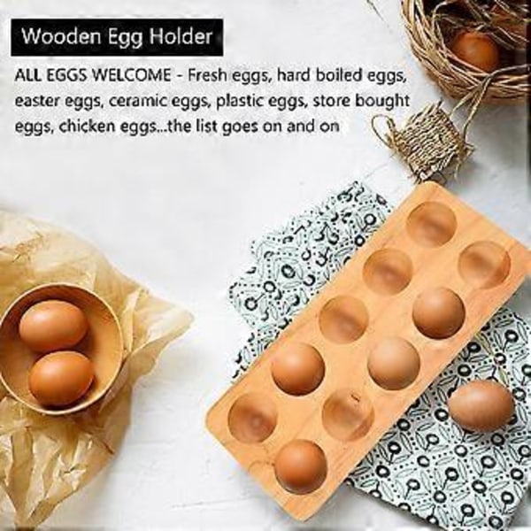 Eggbrett Egg Holder i Tre for Egg, Kan Brukes i Kjøleskap, eller på Benkeplate for Utstilling eller Oppbevaring, Holder 10 Egg