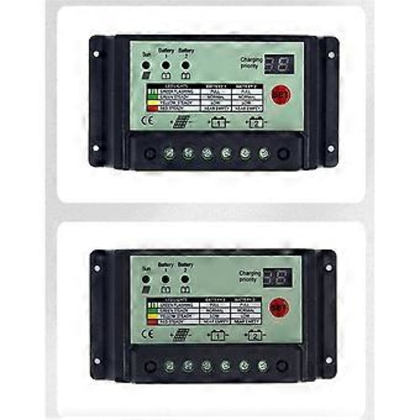 Dubbla Batterier Solcellsladdningsregulator PWM 12V 24V System Batterier Ström Panel Regulator Laddare (20A)