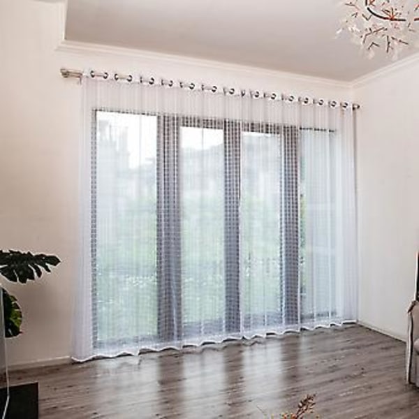 Polyester Vindue Tyl Voile Gardin Soveværelse Stue Indretning (Hvid)