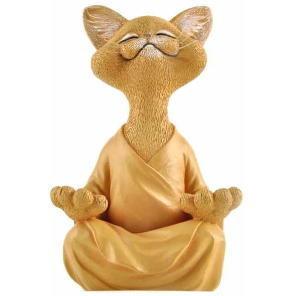 Buddha kattstaty meditation yoga samlarobjekt present till kattälskare, meditationsdekoration Orange 18 CM