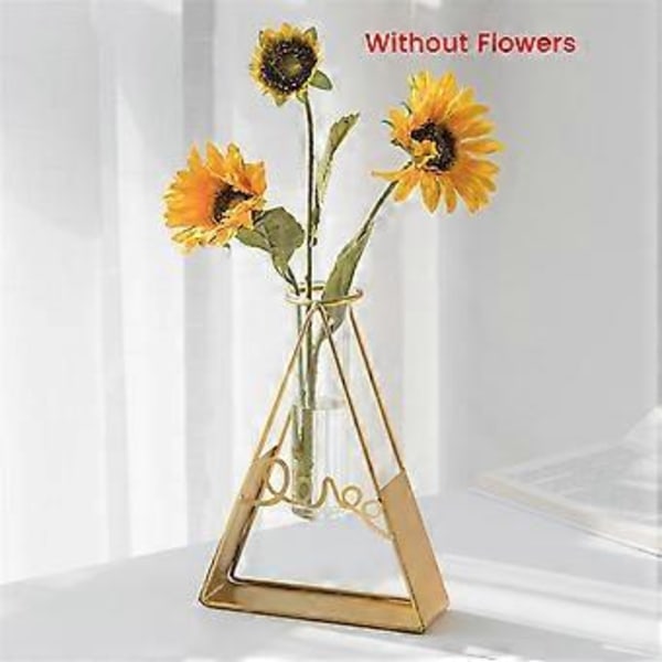 Metall Blomvas Ställ Transparent Glasvas Skrivbord Hushåll Hydroponiska Växter Heminredning Kontorsdekoration A