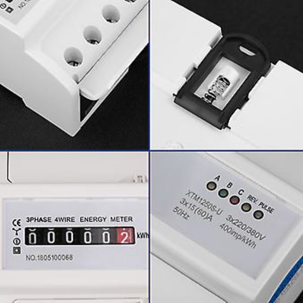 1 st 220V /380V Digital 3-fas 4 Tråd 7P DIN-Skena Elmätare Elektronisk KWh Mätare 15(60)A