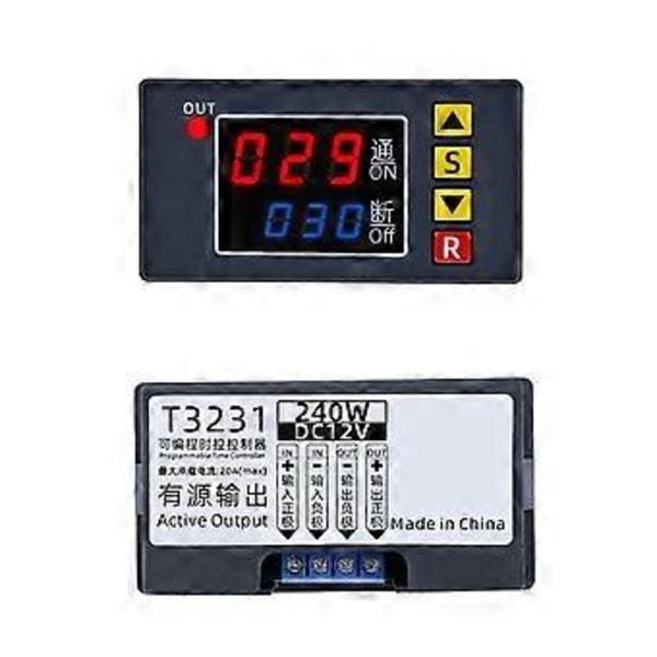 T3231 Ohjelmoitava Ajastinohjain DC 12V 240W Kaksois-LED-näyttö Digitaalinen Relea Aikaviivekytkin