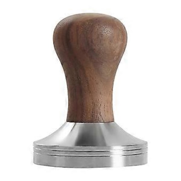 53MM Kaffepresse Værktøj Elastisk Kaffe Tamper med 304 Rustfrit Stål Base & Massivt Træ Håndtag Kaffepulver Hammer