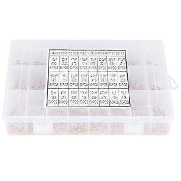 1200 stk. 24 Værdier 50V 10pF10uF Monolitisk Keramisk Kondensator Assorteret Sæt