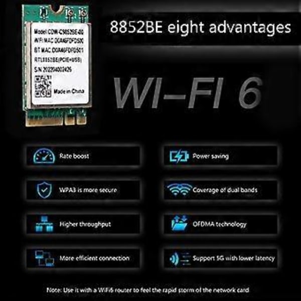 Wifi 6 Realtek RTL8852BE Verkkokortti 1800Mbps BT 5.0 Dual Band Langaton Wi-Fi-sovitin 802.11ac/ax 2.4G/5Ghz MU-MIMO