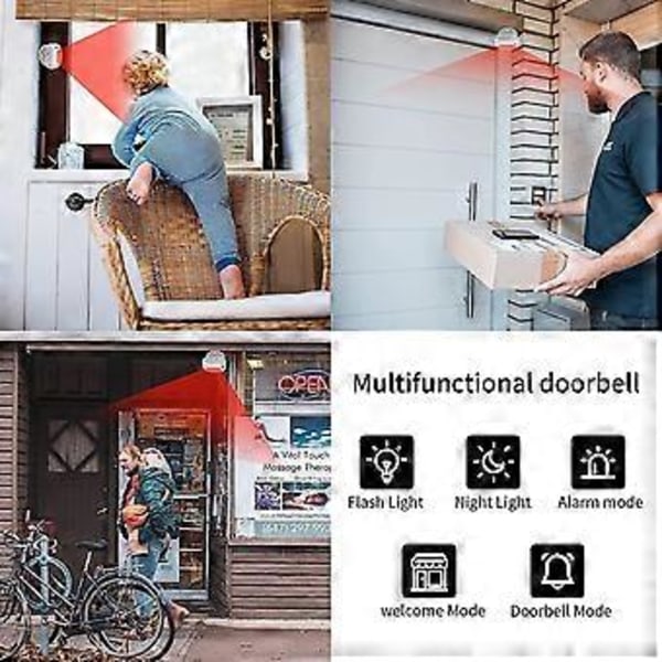 Liiketunnistin, langaton ovikello, kodin hälytysjärjestelmäpaketti 1 anturilla ja 1 vastaanottimella, elektroninen anturi tervetulotoiminto kauppoihin, toimistoihin, sisäänkäynnille