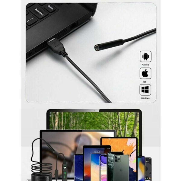 WiFi Borescope Endoskop Kamera USB Inspektionskamera, 1200P HD Endoskop Kamera IP68 Vandtæt med 8 LED til iPhone, Android, iPad, Mac, PC, Lapt