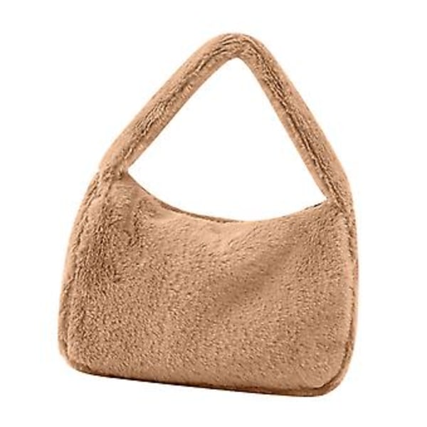 Dam Plysch Tote Väska Enkel Axelväska Armhåleväska Stor Kapacitet Casual Handväska för Daglig Shopping Khaki One Size