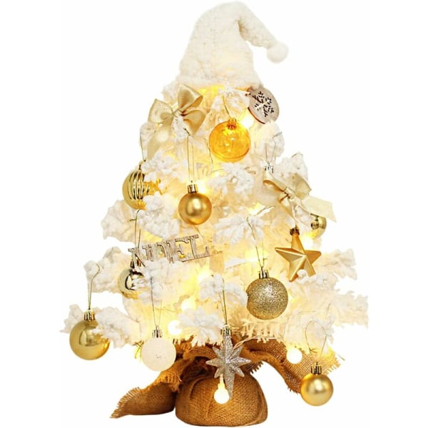 19,7 tums minijulgran, förbelyst bordsjulgran, snöflockad julgran med LED-lampor, hängande prydnader för hemmet Chri
