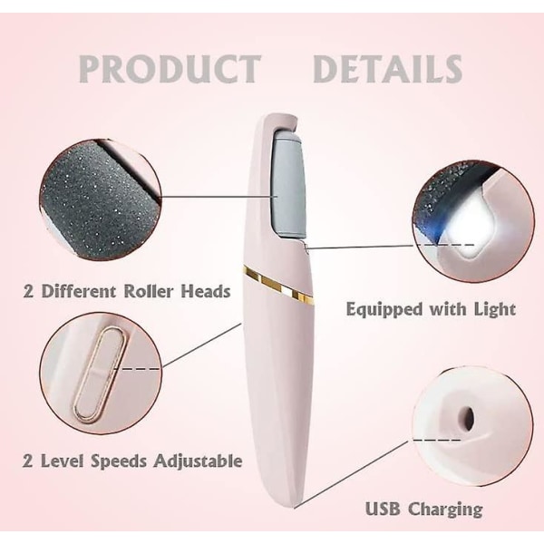 Elektrisk fotfil, förhårdningsborttagare med 2-hastighetsjustering USB -uppladdningsbara 2 rullhuvuden, effektiv fotfil för borttagning av död hud A