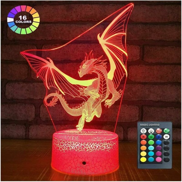 Dragon Night Light Dragon Lamp Children's Night Light, 16 Colors with Remote Control 3D Optical Illusion Lamp Children's Gifts