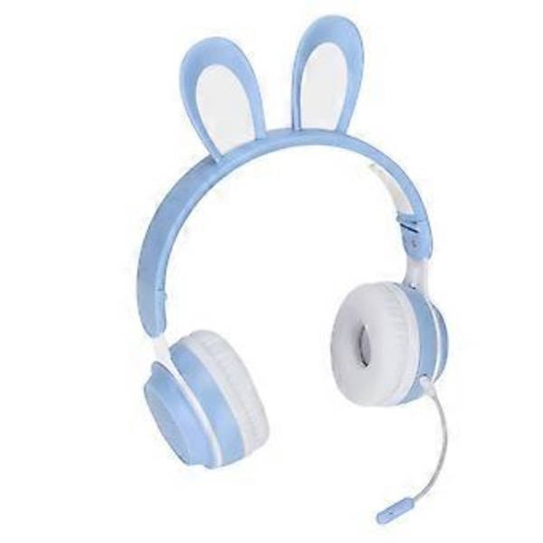 Kaninöron Bluetooth 5.0 Hörlurar Hopfällbara Trådlösa Barnheadset med LED-färgljus för PC Tablet Onlineinlärning Blå