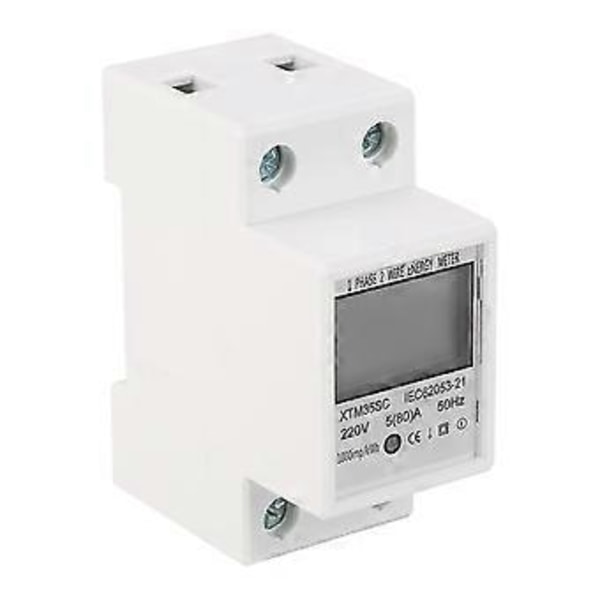 220V 5(80)A Digital 1-fas 2-tråds 2P DIN-skena Elmätare Elektronisk kWh-mätare e