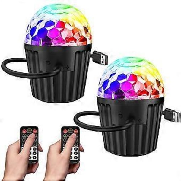 2-pak Bærbar Mini Diskokugle Lys, RGB DJ Stroboskoplys med Fjernbetjening, Lydaktiverede Scenelys