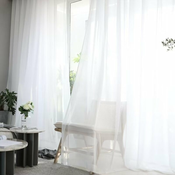 Set of 2 White Linen Effect Sheer Eyelet Curtains 140x215cm Home Decor Living Room Window Bedroom Modern Kitchen Balcony Bay Window Romantic