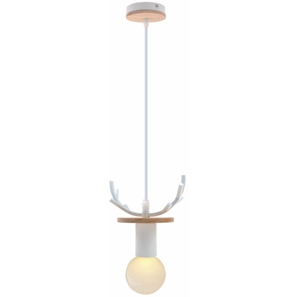 Moderne Pendel Loftslampe Hvid Hjortegevir Lysekrone Metal Træ Justerbart hængende lys